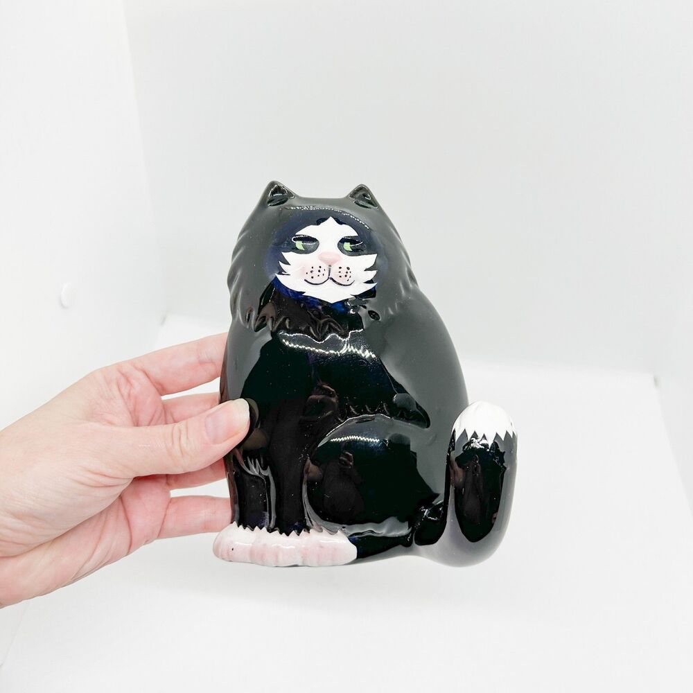 Vintage 90's Clay Art Ceramic Tuxedo Cat Wall Hook